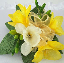 yellow white freesia wrist corsage