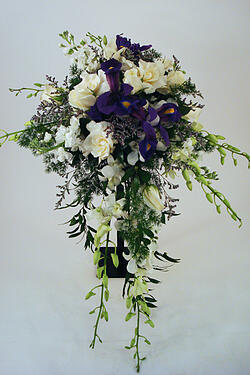 cascade with iris and orchids