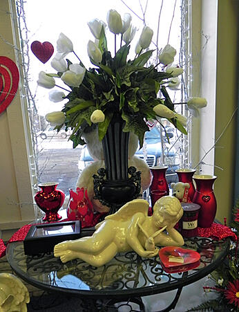 Valentines Day Display with white tulips