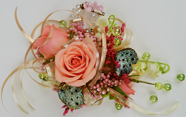 peach gold cream wrist corsage