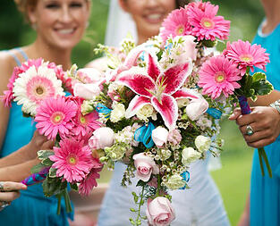 pink and blue bridal flowers