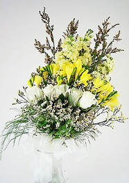 yellow freesia bridal bouquet mix