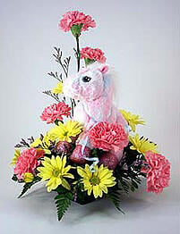 Pink Pony with flowers