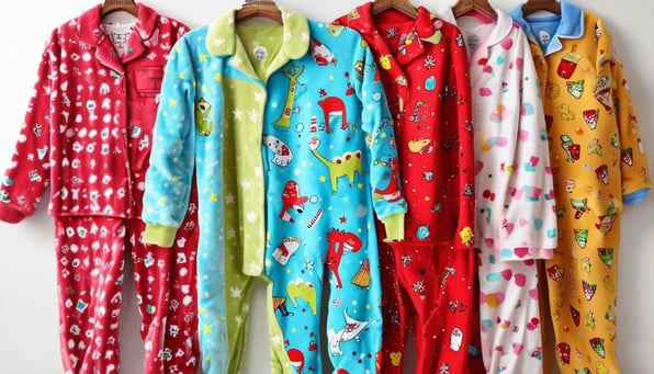 picture of different kinds of pajamas, they should look different, cute and fun, kids pajamas, adult pajamas for a pajama party